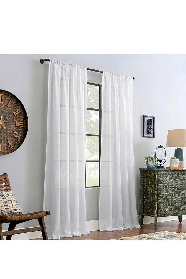 Living and Home 2 Panels White Rod Pocket Voile Panel Sheer Curtains for Bedroom Living Room, 183cm L x 117cm W