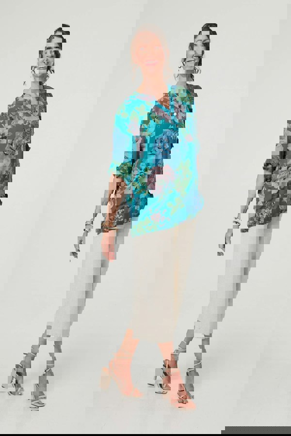 Teal | Floral Sequin Embellished Relaxed Blouse
