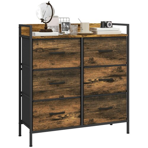 Wyld Haus Luve Fabric And Wood Rustic Brown 6 Drawer Rustic Storage Chest