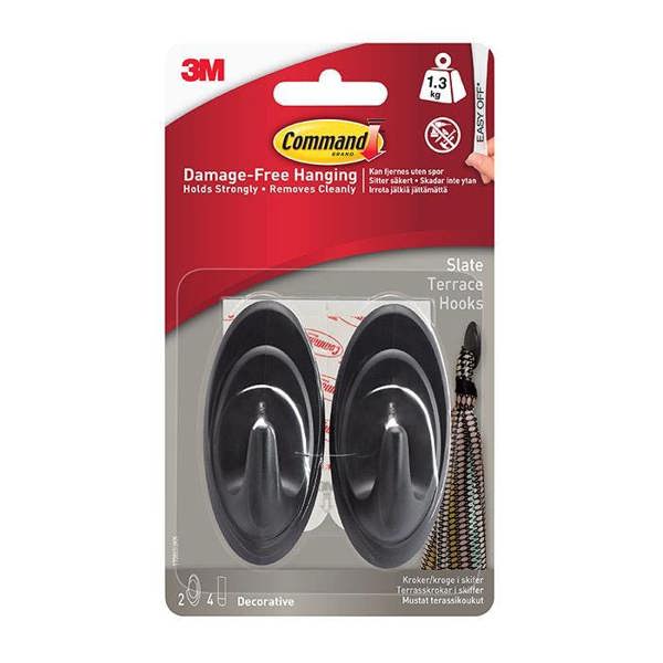 Command 17086S Slate Terrace Hooks 1.3kg 2pk - One Colour - 