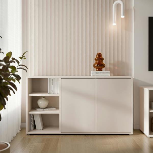 Furniture To Go Alice Springs Sideboard with Open Shelving & Push-to-Open Doors in Sand