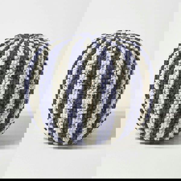 HOMESCAPES Navy and White Knitted Pouffe Striped Footstool
