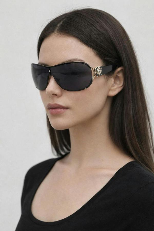 SVNX Vintage Rose Wrap Around Sunglasses In Black