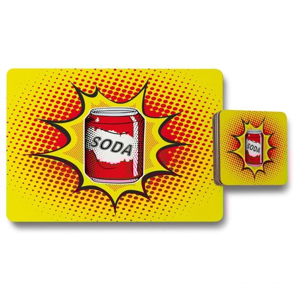 Benjamin Tate Design Drink soda fast food vector illustration in pop art retro style (Placemat & Coaster Set)