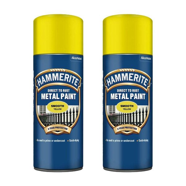 Hammerite 2X Hammerite Smooth Yellow Spray Paint 400ml