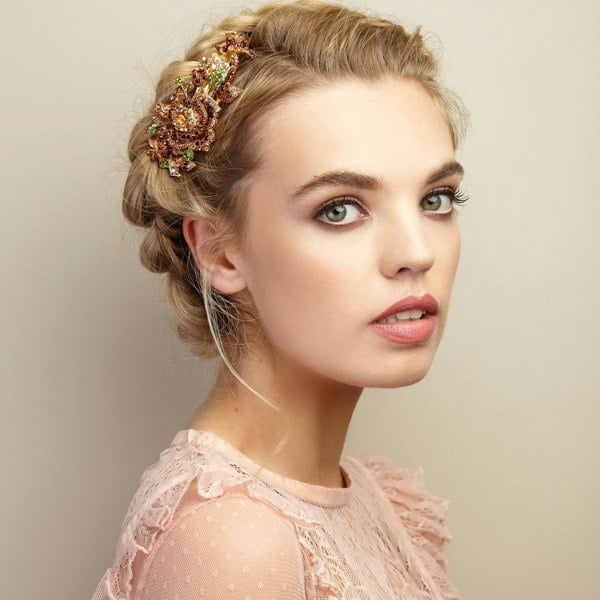 flower hair clip in brown