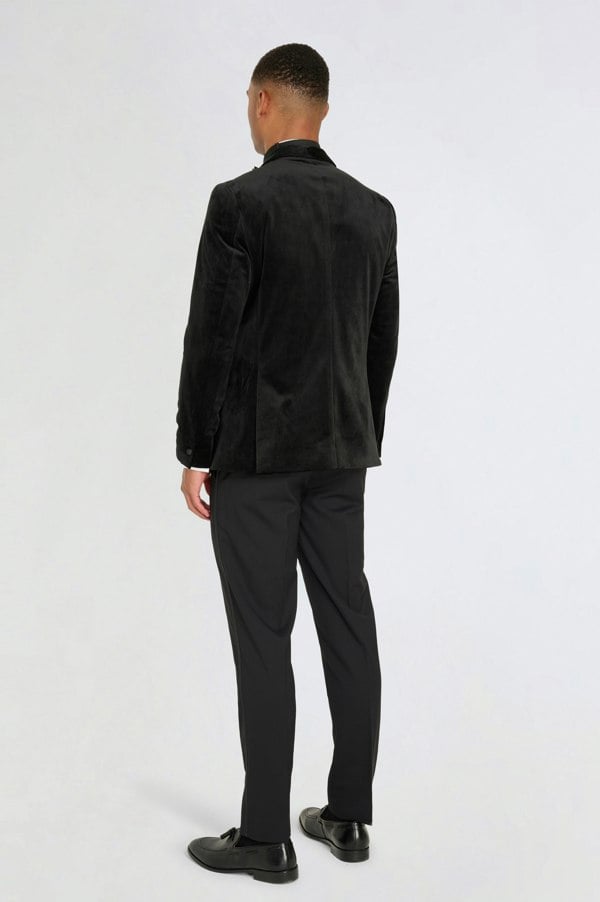 Harry Brown London Leo Velvet Tuxedo Dinner Jacket with Shawl Lapel Detail in Black