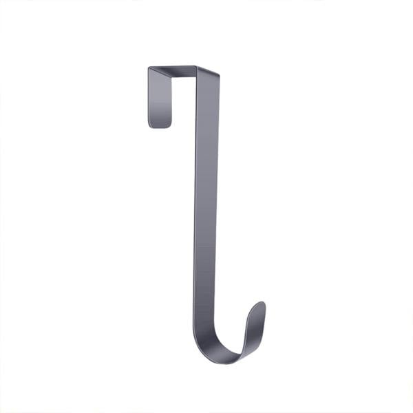 Grey metal wreath hook with a minimalist design, isolated against a white background.