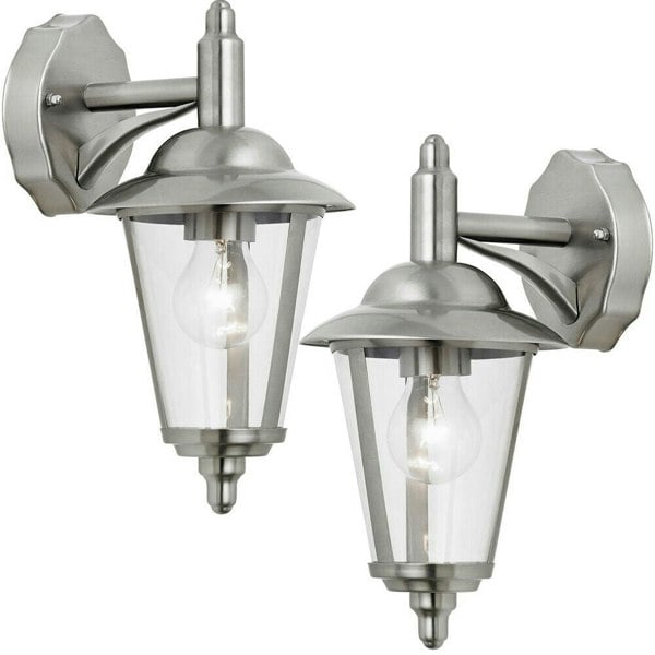 2 PACK IP44 Outdoor Wall Lamp Stainless Steel Traditional Lantern Porch Hang Loops