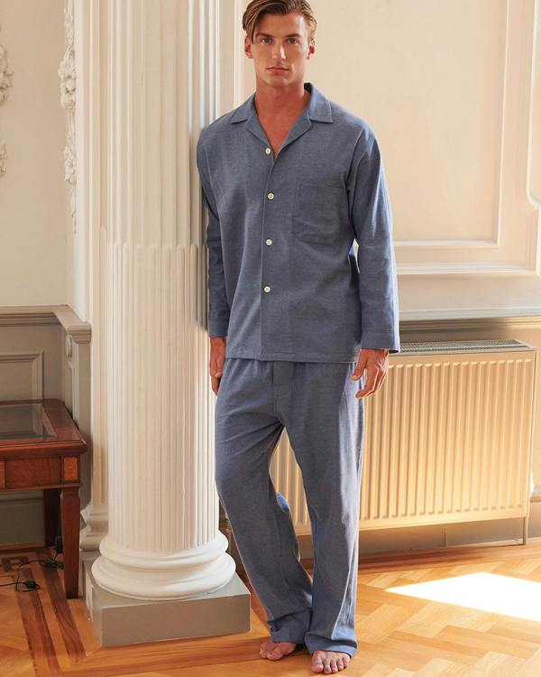 British Boxers Men's Brushed Cotton Pyjama Set – Steel Herringbone