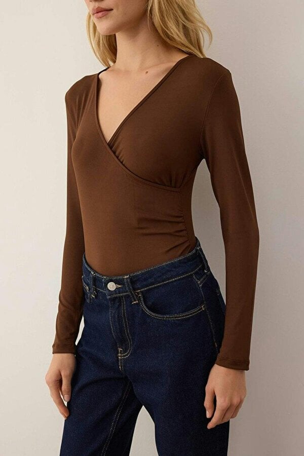 WOVCOR Draped Elastic Knit Bodysuit