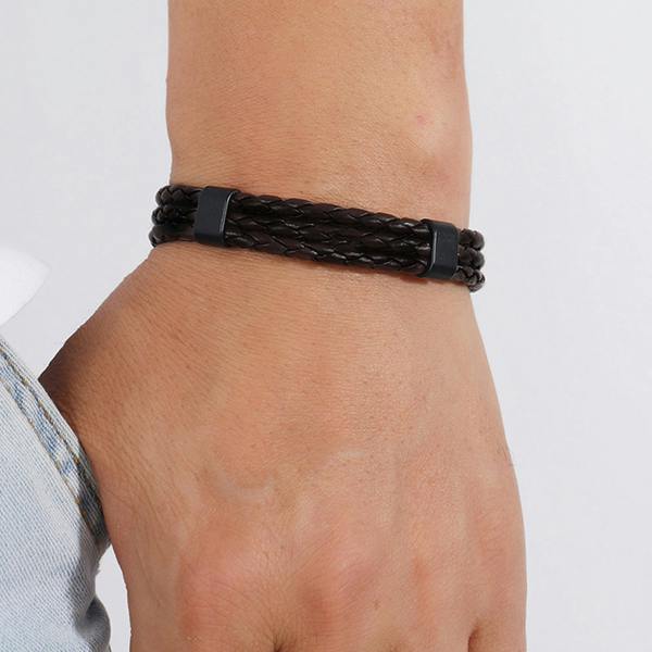 Aye Do Gifts Men's Black Leather Clasp Bracelet