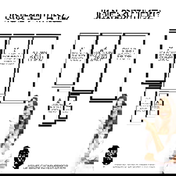 a woman pointing at a wall with measurements