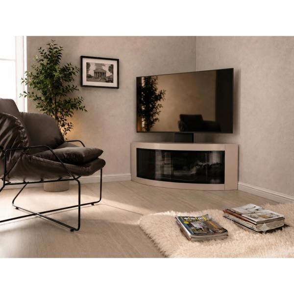 Centurion PANGEA Black/Greige Beam-Thru Curved True-Corner 32"-50" TV Cabinet with Mounting Arm