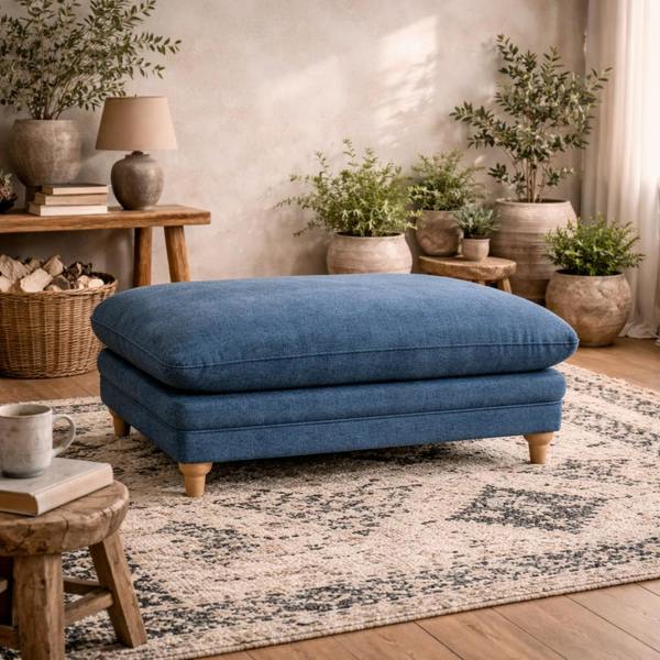 Wyld Haus Bambola Retro Blue Denim Chenille Cushioned Armchair