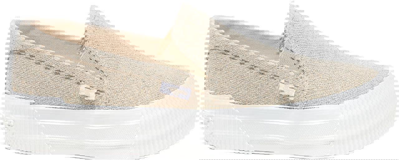 Rocket Dog Cheeryful Womens Slip-On Casual Trainers Shoe, beige canvas slip-on sneaker with white rubber sole.