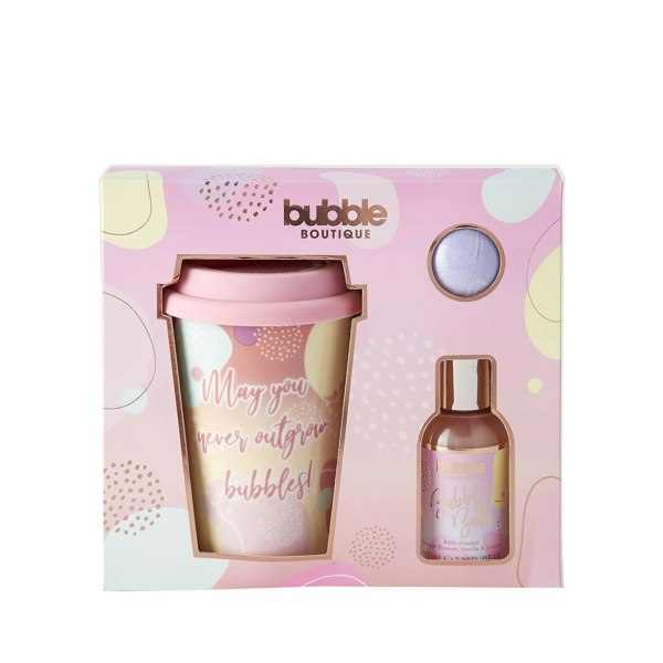 Style & Grace Bubble Boutique Travel Mug Gift Set  - Travel Mug, 100ml Bubble Bath, 50g Bath Fizzer