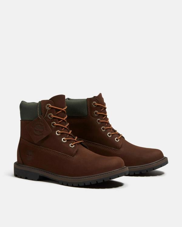 Timberland Womens Premium 6 Inch Waterproof Nubuck Boots - Dark Brown | CHO | Designer Womens Waterproof Boots