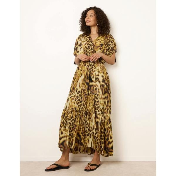 Blue Vanilla Animal Print Cross Over Channel Sleeve Kimono Maxi Dress