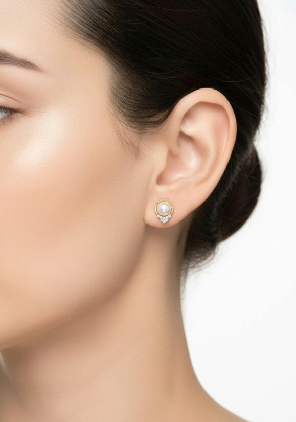 Latelita Solid 14k Gold Diamond and Pearl Empress Earrings