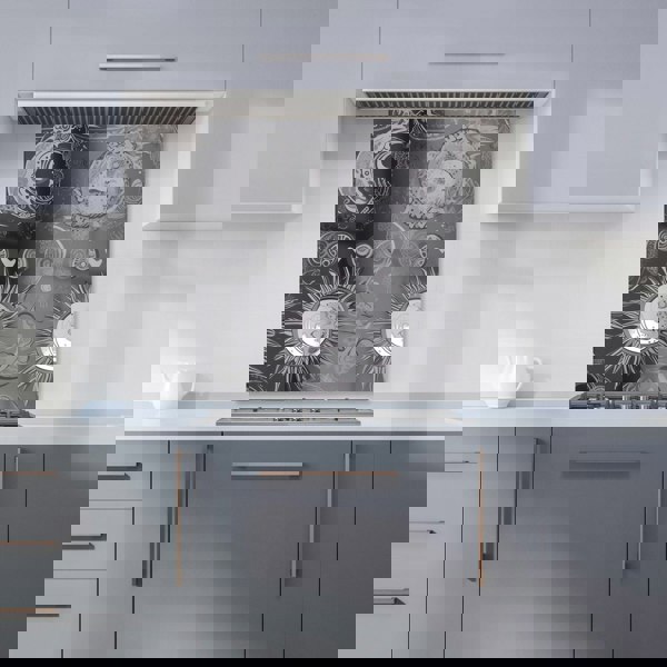 Warren Reed - Designer Black Grey Abstract Sun and Moon Kitchen Splashback