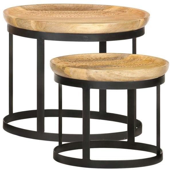 Berkfield Round Side Tables 2 pcs Solid Mango Wood and Steel