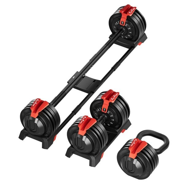 Flex Fitness Quick-Select 3-in-1 Adjustable Dumbbell-Barbell-Kettlebell Set (2-24kg)