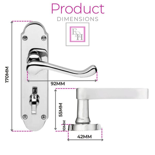 EDH Door Hardware "Epsom Door Handle Set – Chrome Internal Lock Door Handles (170mm x 42mm)