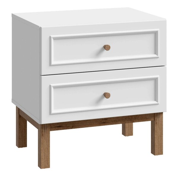 Wyld Haus Thistledown 2 Drawer Bedside Chest Light Grey and Natural Oak Wood