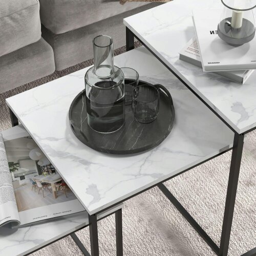 Wyld Haus Rekaco Wooden Marble Effect Set Of 3 Nesting Tables