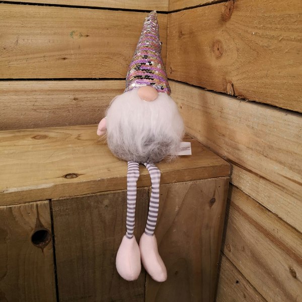 Samuel Alexander 49cm Festive Christmas Sitting Gonk with Dangly Legs & Sequin Hat in Pink & Grey