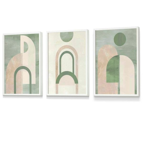 Artze Wall Art Sage Green Boho Arches Set of 3 Framed Wall Art