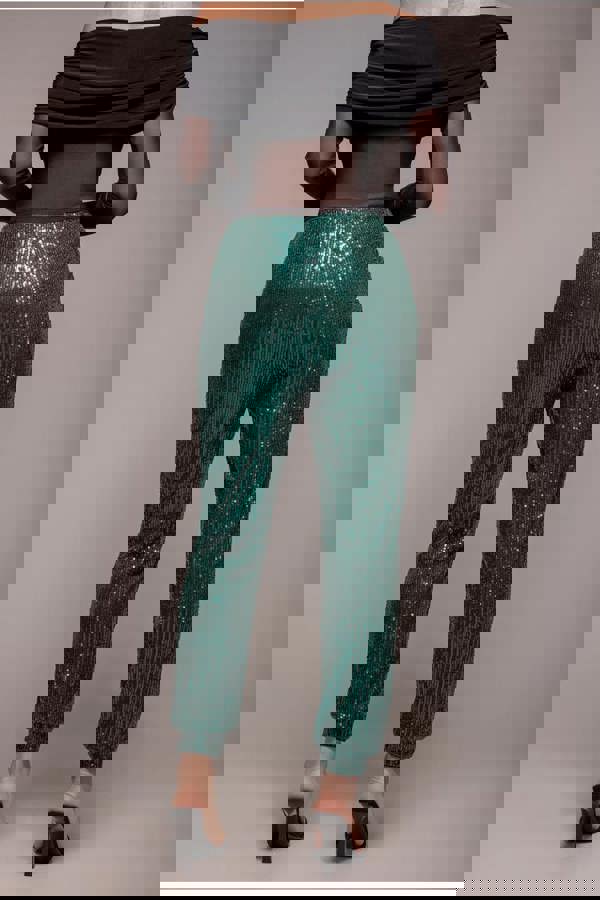 Sequin Cuffed Ankle Trouser - Emerald TR360