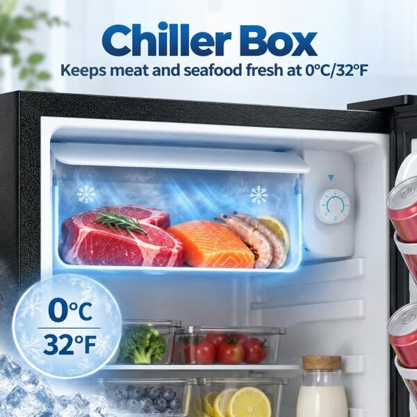 HOMCOM 73 L Mini Fridge with Chiller Box and Reversible Door, Black