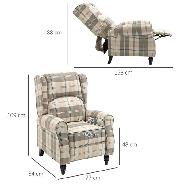 Recliner armchair dimensions diagram with height and width measurements
