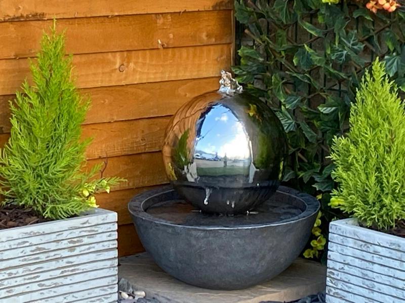 Tranquillity Water Features Sphere & Resin Base Modern Metal Water Feature