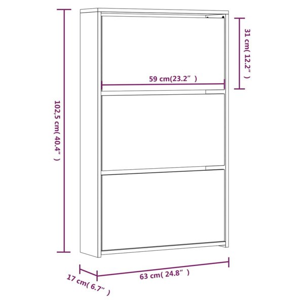 Berkfield Shoe Cabinet with Mirror 3-Layer Smoked Oak 63x17x102.5 cm