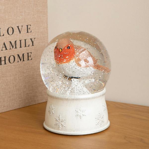 Samuel Alexander 18cm Dual Powered Robin Christmas LED Water Spinner Snow Globe with Warm White Lights