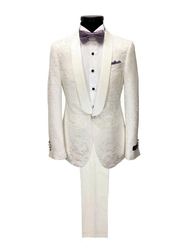 Cream Jacquard Brocade tuxedo - Pamoni
