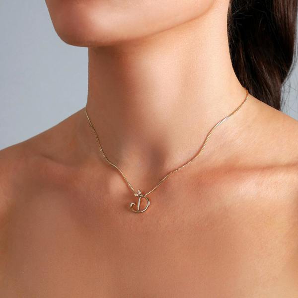 Say It With Winged Diamond Initial Necklace - Yellow Gold