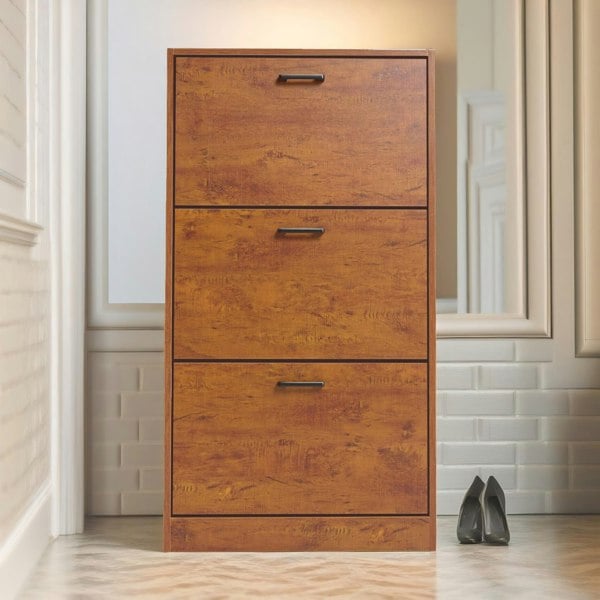 Rafaelo Mobilia 3 Drawer Shoe Storage Cabinet Oak