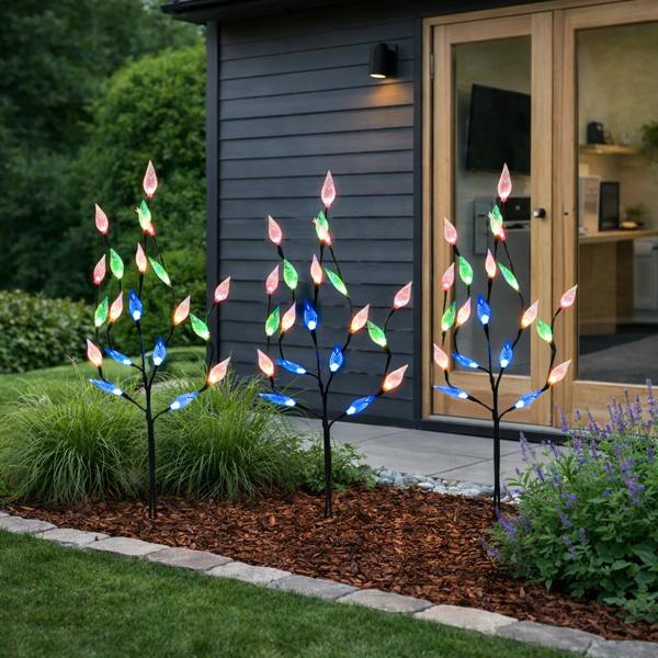 Gardenwize Pack of 3 Multi-Coloured LED Solar Tree Lights – Outdoor Garden Stake Lights