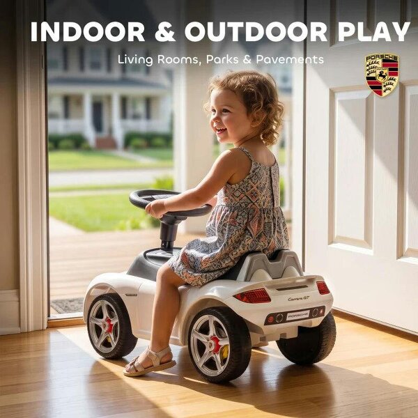 Ride on Car, Porsche Licensed Toddler Push Car with Horn, Headlights, Sound and Steering Wheel for 18-36 Months, White