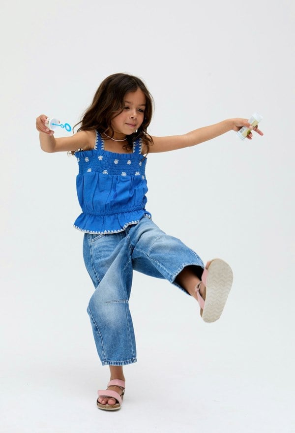 Kids Tilly Blanket Stitch Peplum Hem Blouse In Blue - image 2