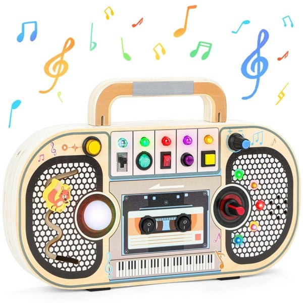 deAO Toys Wooden LED Radio Music Toy Interactive Light & Sound Activity Board