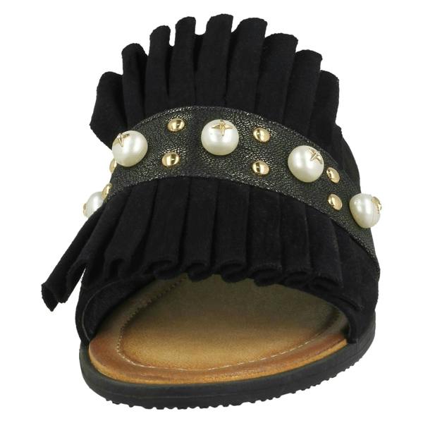 Spot On Ladies Spot On Pearl Trim Mules