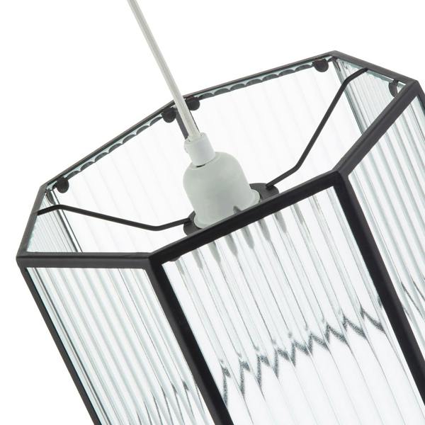 Vintage Industrial Lantern Pendant Shade in Black with Ribbed Glass Image 4