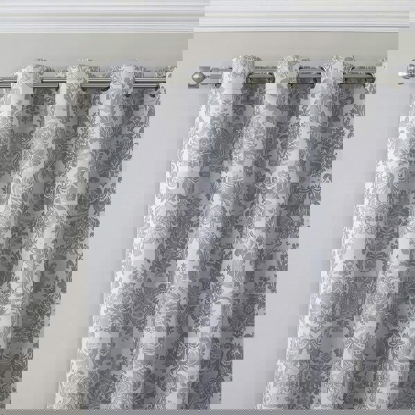 Catherine Lansfield Damask Jacquard Fully Lined Eyelet Curtains Grey