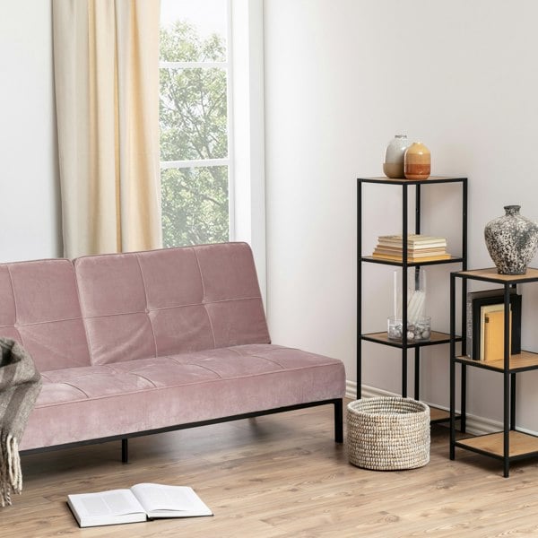 Furniture To Go Seaford Narrow Black Metal Bookcase with 3 Oak Shelves