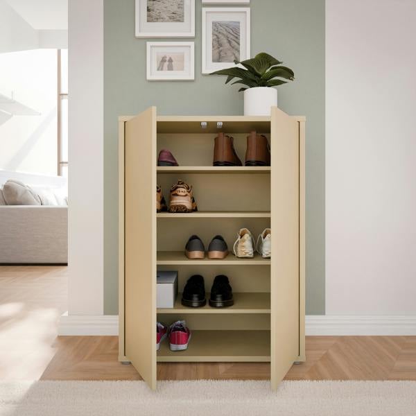 Furniture To Go Alice Springs Shoe Cabinet with 2 Doors Push-to-Open in Butter Yellow